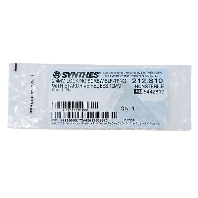 Synthes 212.810 2.4mm Locking Screw Self-Tapping w/ Stardrive Recess 10mm Synthes