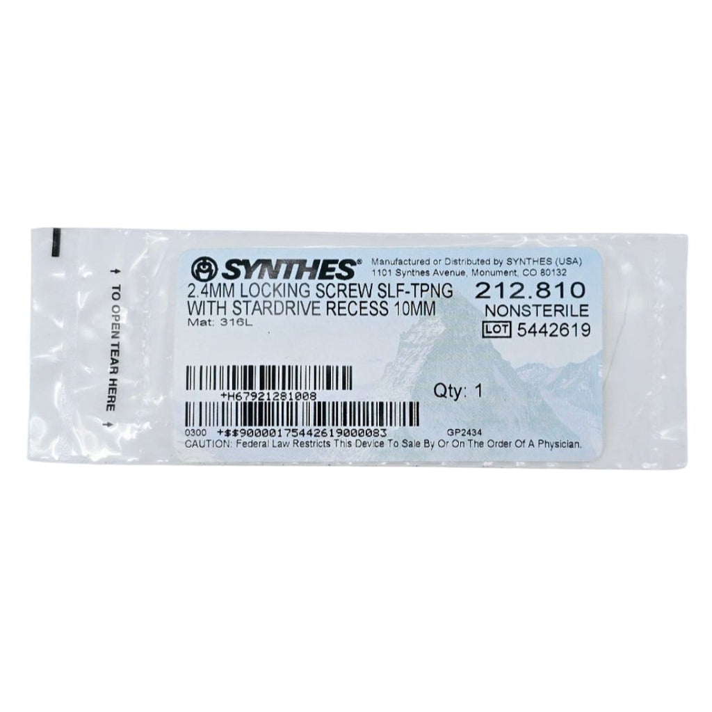 Synthes 212.810 2.4mm Locking Screw Self-Tapping w/ Stardrive Recess 10mm