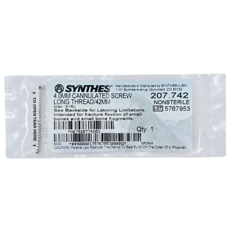 Synthes 207.742 4.0mm Cannulated Screw Long Thread/42mm Synthes