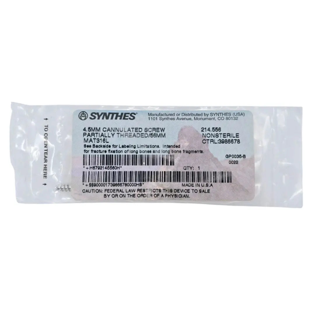 Synthes 214.556 4.5mm Cannulated Screw Partially Threaded 56mm Synthes