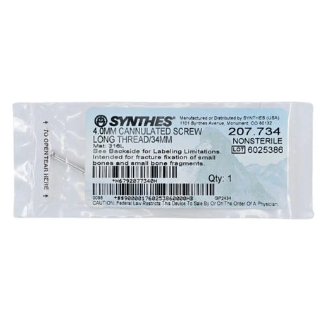 Synthes 207.734 4.0mm Cannulated Screw Long Thread/34mm Synthes