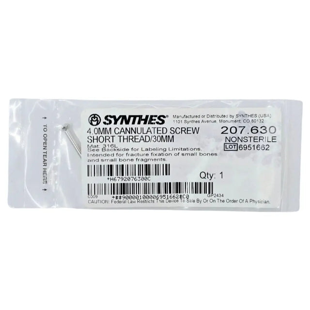 Synthes 207.630 4.0mm Cannulated Screw Short Thread/30mm Synthes
