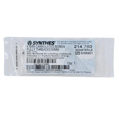 Synthes 214.760 4.5mm Cannulated Screw Fully Threaded/60mm Synthes