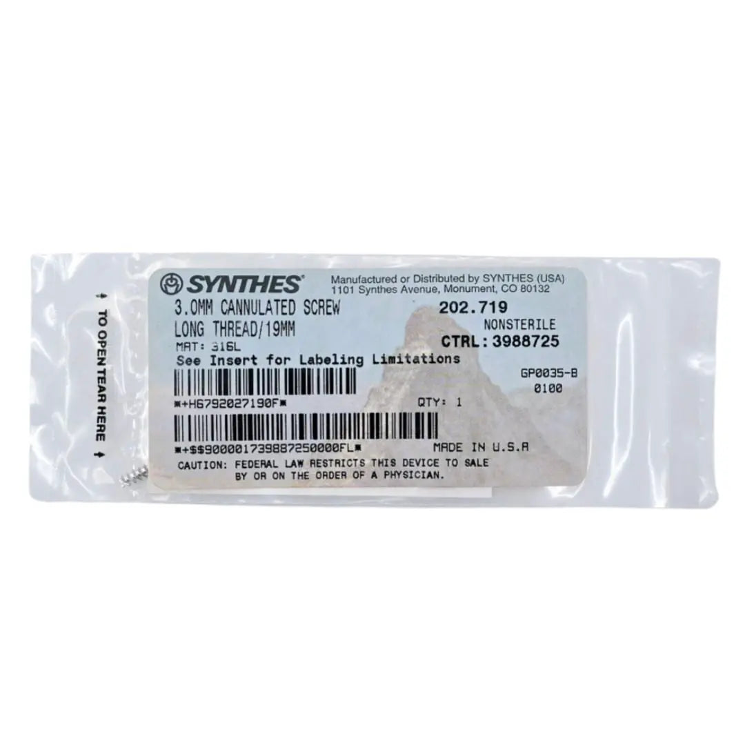 Synthes 202.719 3.0mm Cannulated Screw Long Thread/19mm Synthes