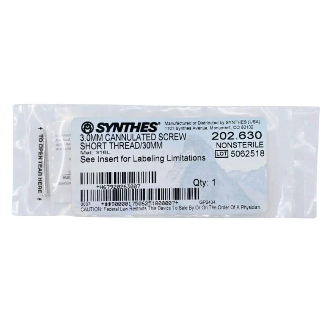 Synthes 202.630 3.0mm Cannulated Screw Short Thread/30mm Synthes