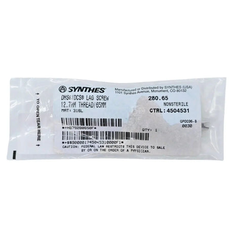 Synthes 280.65 DHS/DCS Lag Screw 12.7mm Thread/65mm Synthes