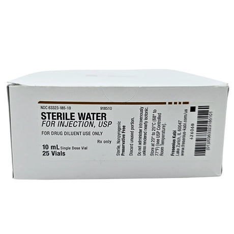 Fresenius Kabi Sterile Water for Injection, USP - 10 mL Vials, Box of 25 (NDC 63323-185-10) - New Fresenius Kabi