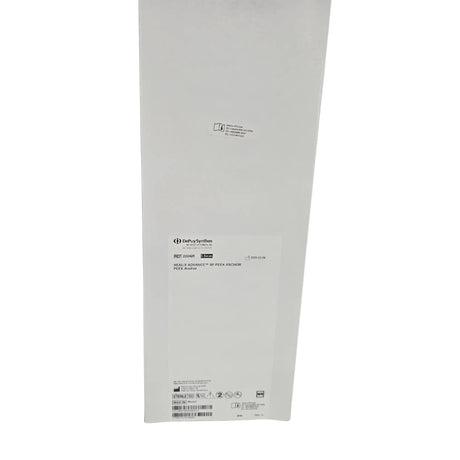 Back view of a white product packaging with text and barcodes on a white background