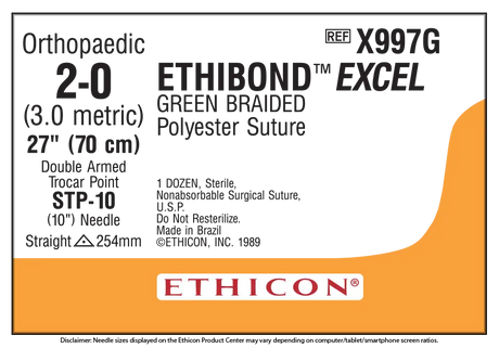 Ethicon Ethibond X997G Suture - Green Braided Polyester, Nonabsorbable (Box of 12) Ethicon