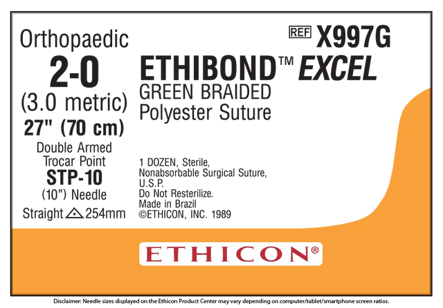 Ethicon Ethibond X997G Suture - Green Braided Polyester, Nonabsorbable (Box of 12) Ethicon