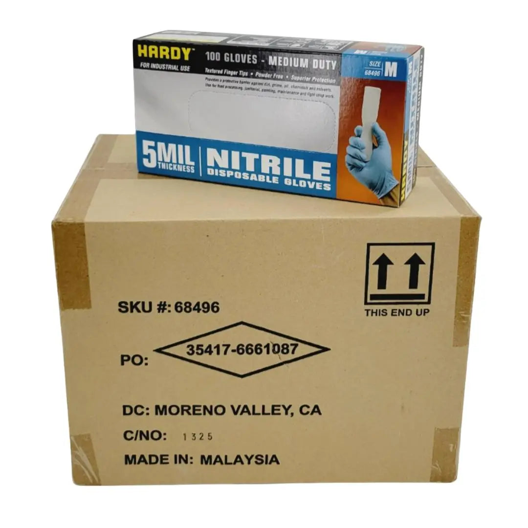 Hardy 5MIL Nitrile Disposable Gloves Medium for Industrial Use 1000/CS Hardy