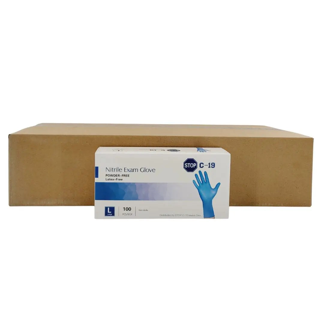Powder Free Blue Nitrile Exam Gloves Large Stop C-19 Latex Free 1000/CS Stop C-19