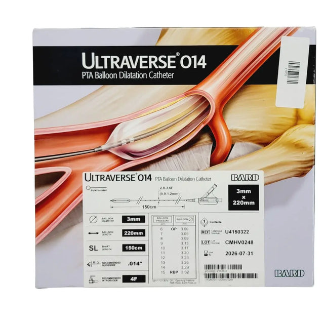 Bard U4150322 Ultraverse 014 PTA Balloon Dilation Catheter 3mm x 220mm Bard
