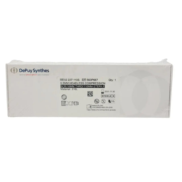 DePuy Synthes 02.227.110S 6.5mm Headless Compression SCR/16MM THRD/110MM DePuy Synthes