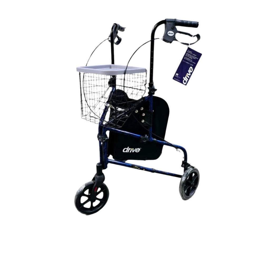 3-Wheel Walker Rollator w/ Basket Tray & Pouch Flame Blue (In store pick up)