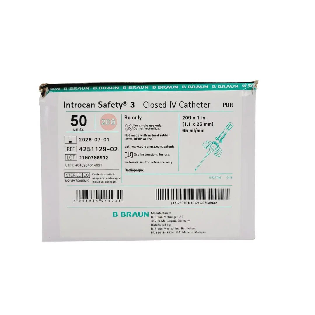 B Braun 4251129-02 Introcan Safety 3 20G Closed IV Catheter Box of 50 B Braun Medical, Inc.
