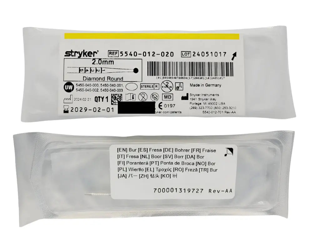 Stryker 5540-012-020 Diamond Round Bur 2.0mm Orthopedic Stryker