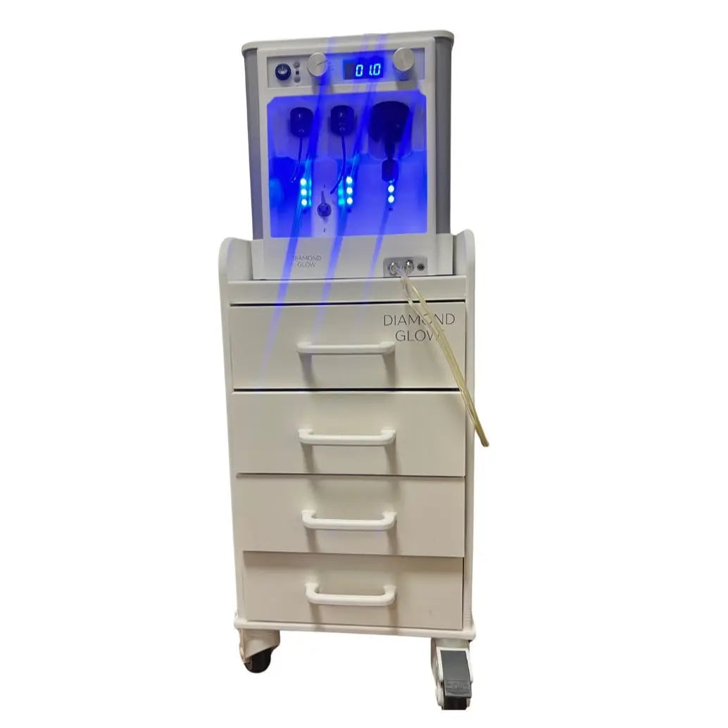 DiamondGlow Skin Resurfacing Cart w/ 2 Handpieces & Four Drawers 20 Hours of Use DiamondGlow
