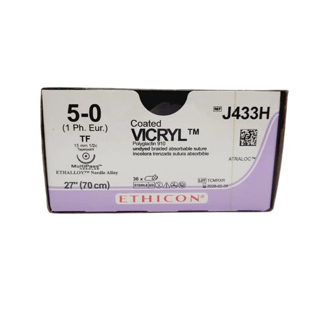 Ethicon J433H 5-0 Coated Vicryl Undyed 1 x 27" TF 36 Box EXP 02-29-2028 Primis Medical
