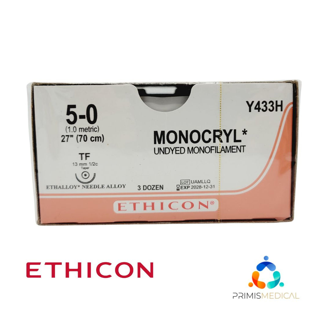 Ethicon MONOCRYL Y433H 5-0 TF 13mm Undyed Monofilament 27"  Box of 3 Dozen