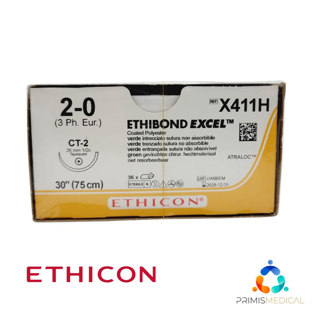 Ethicon ETHIBOND EXCEL X411H 2-0 CT-2 26mm Coated Polyester 30", Box of 36