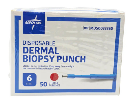 Medline MDS0033360 Disposable Dermal Biopsy Punch 6 mm Sterile 50/ Box Primis Medical