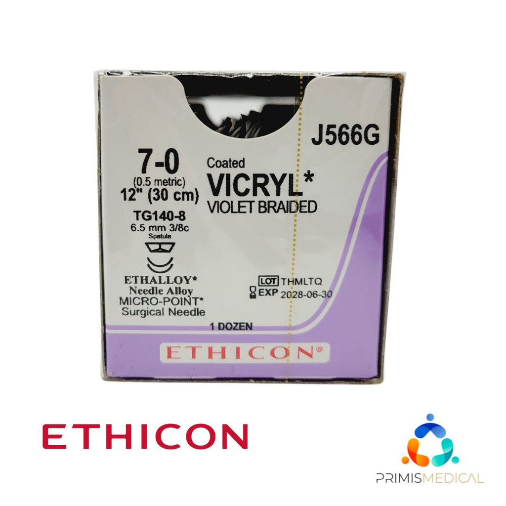 Ethicon Coated VICRYL J556G 7-0 TG140-8 6.5mm Polyglactin 910 12", Box of 12