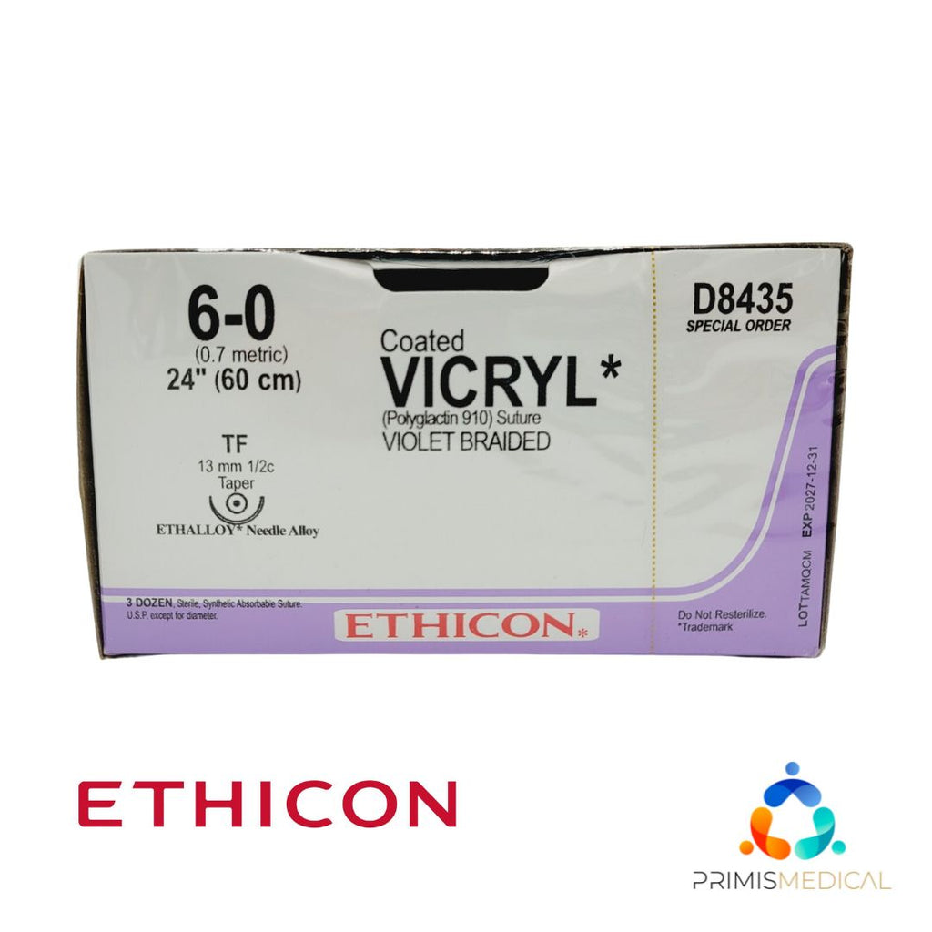 Ethicon D8435 6-0 COATED VICRYL VIOLET 1X24" TF, Box of 36