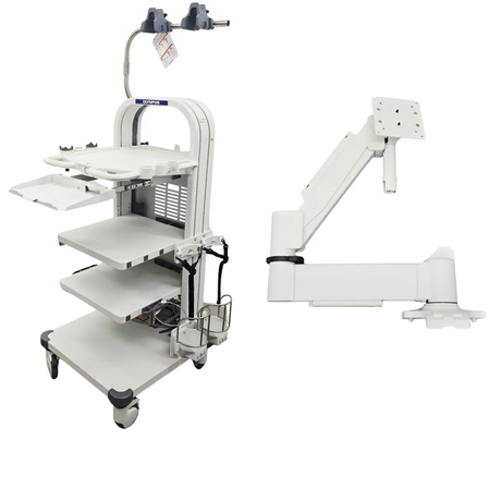 Olympus WM-NP2 Equipment Cart with MAJ-1641 LCD Monitor Arm OEM Workstation Primis Medical
