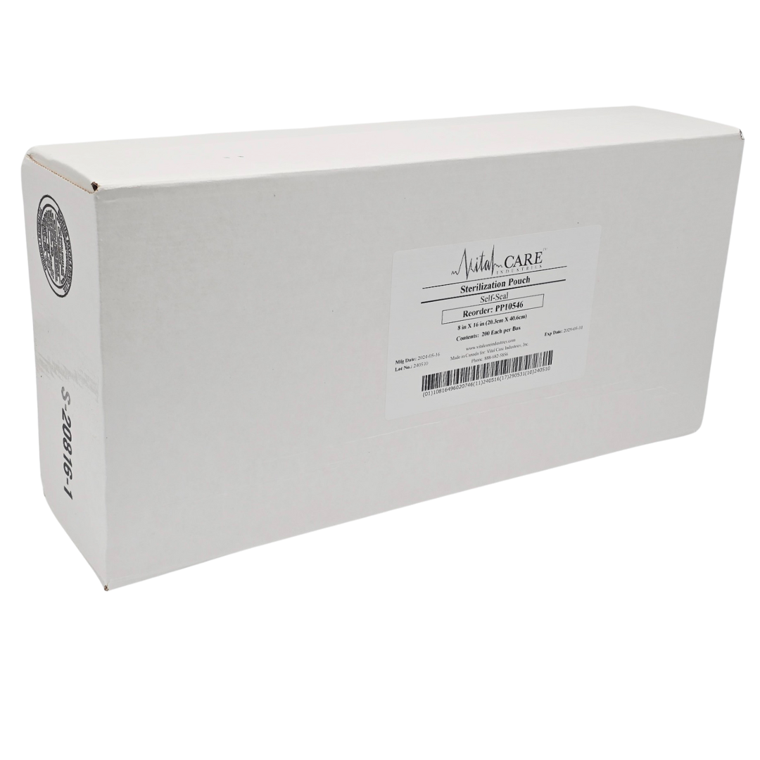 Vital Care Industries PP10546 Sterilization Pouches 8x16  Box of 200 New Sealed Primis Medical