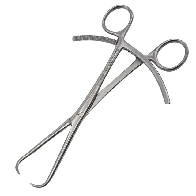 V. Mueller OS911-010 Bone Reduction Forceps Curved 1x1 Sharp Tip Prongs 8" Primis Medical
