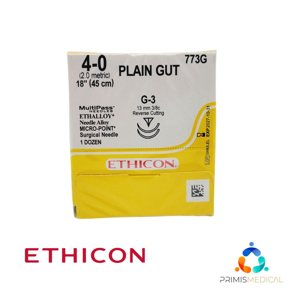 Ethicon PLAIN GUT 773G 4-0 G-3 13mm Reverse Cutting 18", Box of 12