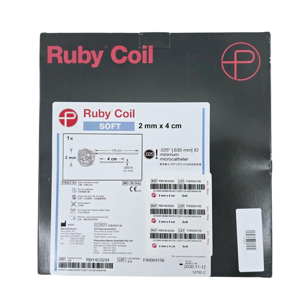 Penumbra RBY4C0204-B Ruby Coil Soft, 2mm X 4cm .025" ID Minimum Microcatheter