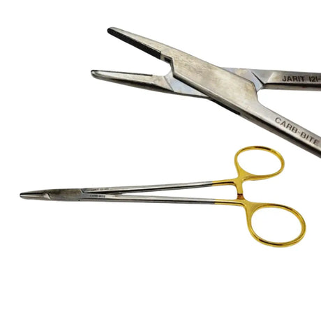 Jarit 121-140 Mayo-Hegar Needle Holder Forceps w/ Carb-Bite Serrated Jaws 7-1/4" Jarit