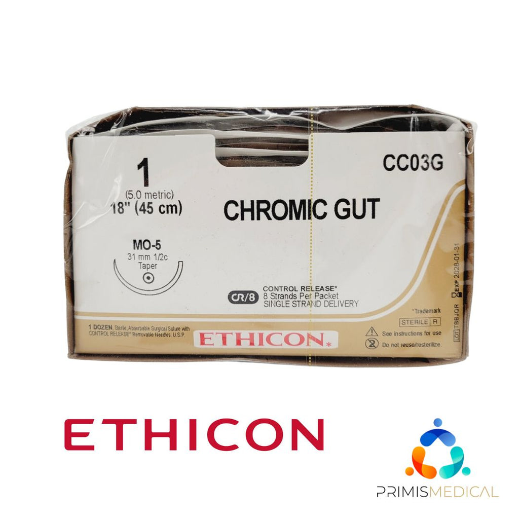 Ethicon CC03G 1 GUT CHROMIC Naturally BROWN 8X18" MO-5 CR Box of 12