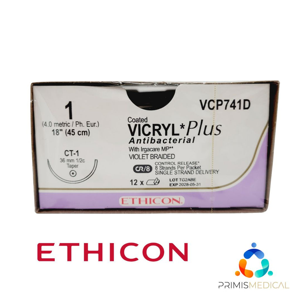 Ethicon VCP741D 1 COATED VICRYL PLUS VIOLET 8X18" CT-1 CR Box of 12