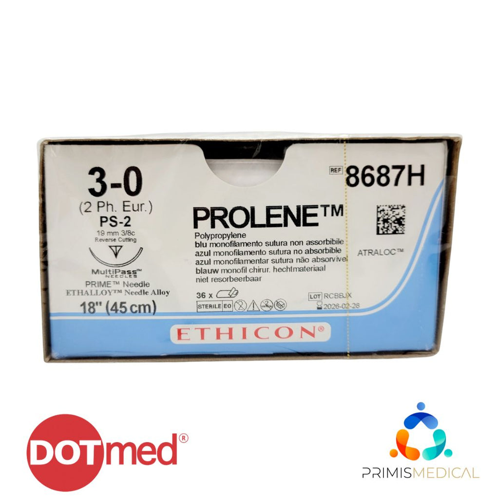 Ethicon PROLENE 8687H 3-0 PS-2 19mm Polypropylene Suture 18", Box of 36