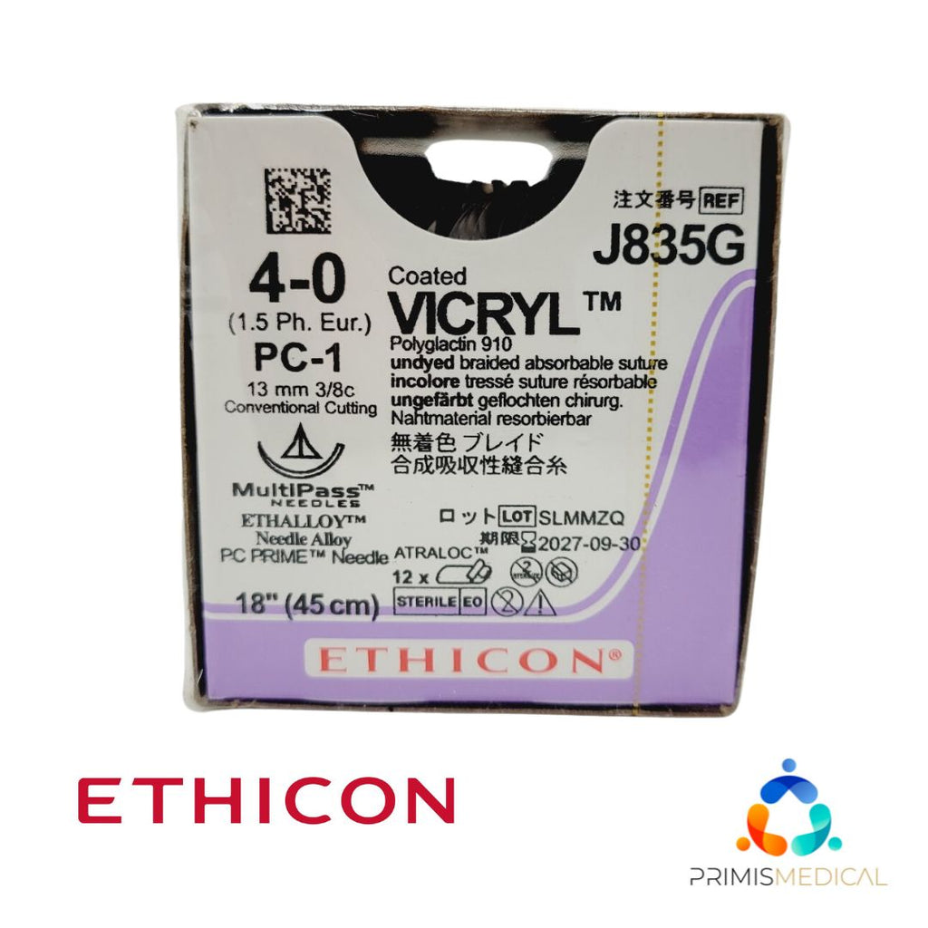 Ethicon J835G 4-0 COATED VICRYL 1X18" PC-1, Box of 12