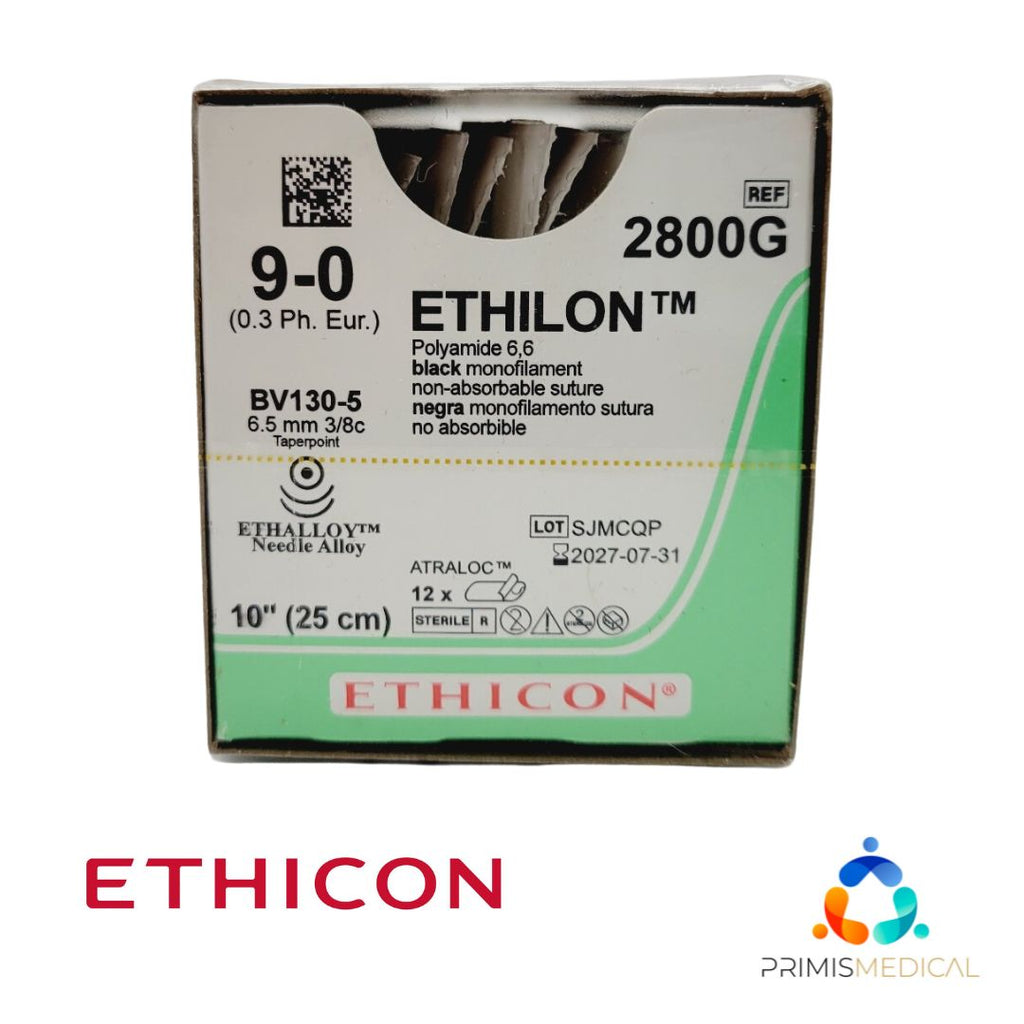 Ethicon 2800G 9-0 ETHILON BLACK 1X10" BV130-5 DOUBLE ARMED, Box of 12