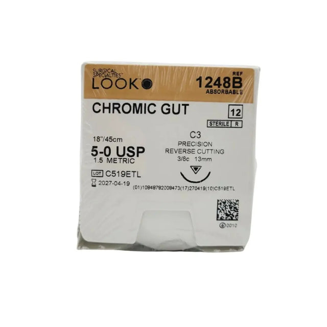 Surgical Specialties LOOK 1248B 5-0 CHROMIC GUT 1X18" C3 UNDYED, Box of 12 Look