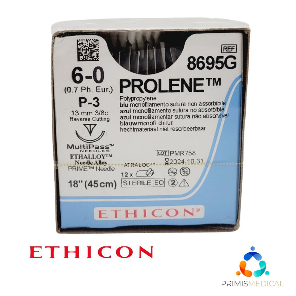 Ethicon 8695G 6-0 Prolene Blue 1 x 18" P-3 Box of 12 EXP 10-31-2024