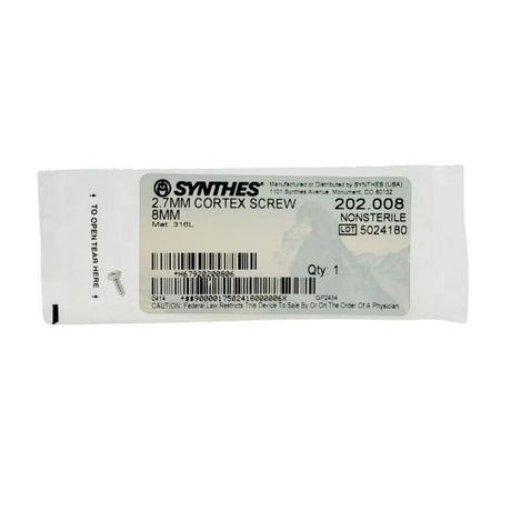 Synthes 202.008 2.7mm Cortex Screw 8mm Synthes