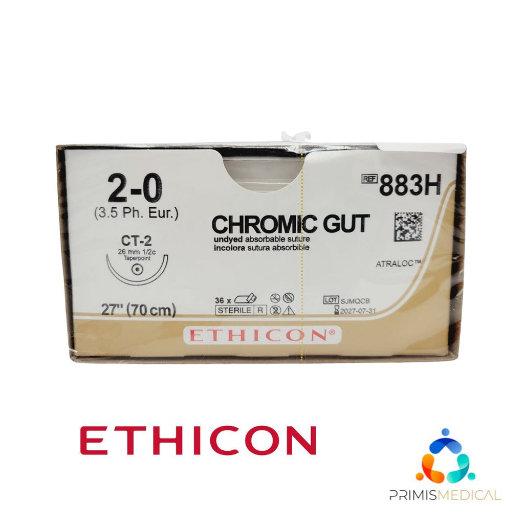 Ethicon 883H 2-0 GUT CHROMIC Naturally BROWN 1X27" CT-2 Box of 36