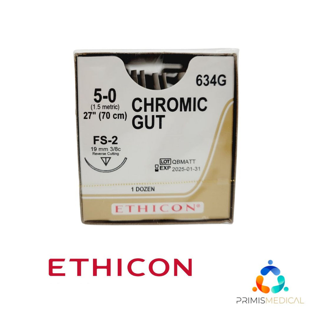 Ethicon 634G CHROMIC GUT 5-0 Naturally BROWN 1X27" FS-2 Box of 12 "EXPIRED"