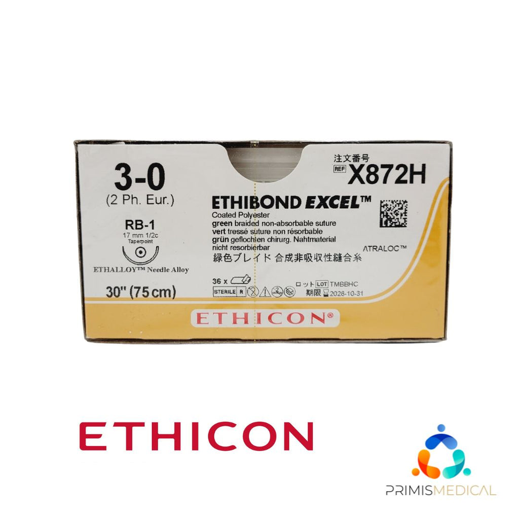 Ethicon X872H 3-0 ETHIBOND EXCEL GREEN 1X30" RB-1 Box of 36