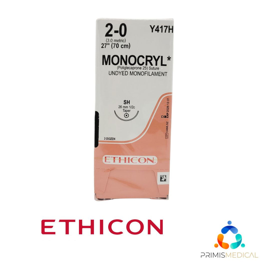 Ethicon Y417H 2-0 MONOCRYL UNDYED 1X27" SH Box of 36