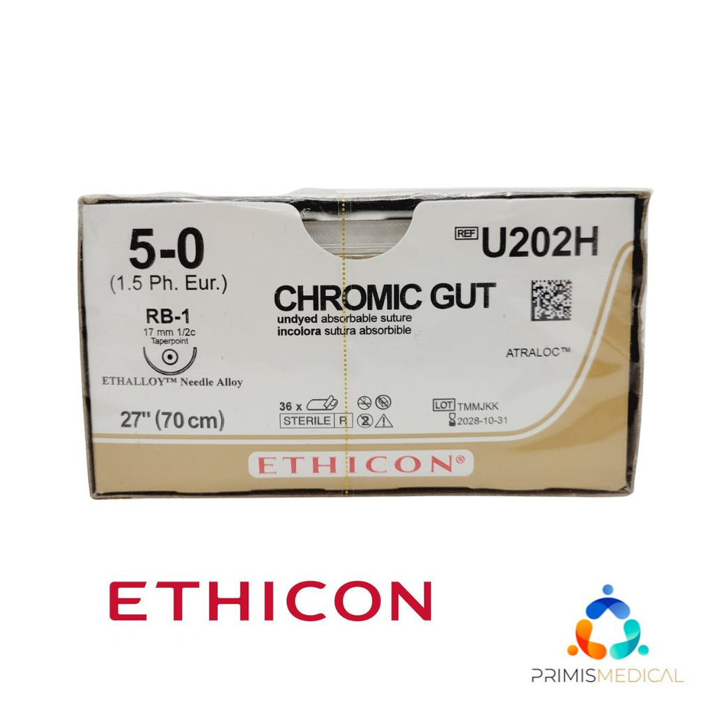 Ethicon U202H 5-0 CHROMIC GUT Naturally BROWN 1X27" RB-1 Box of 36