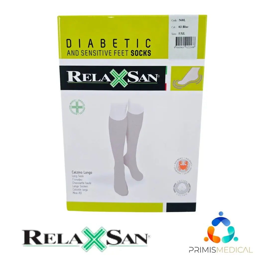 RelaxSan 560L Diabetic and Sensitive Feet Long Socks, Blue, Size 5/XL NEW Relaxsan