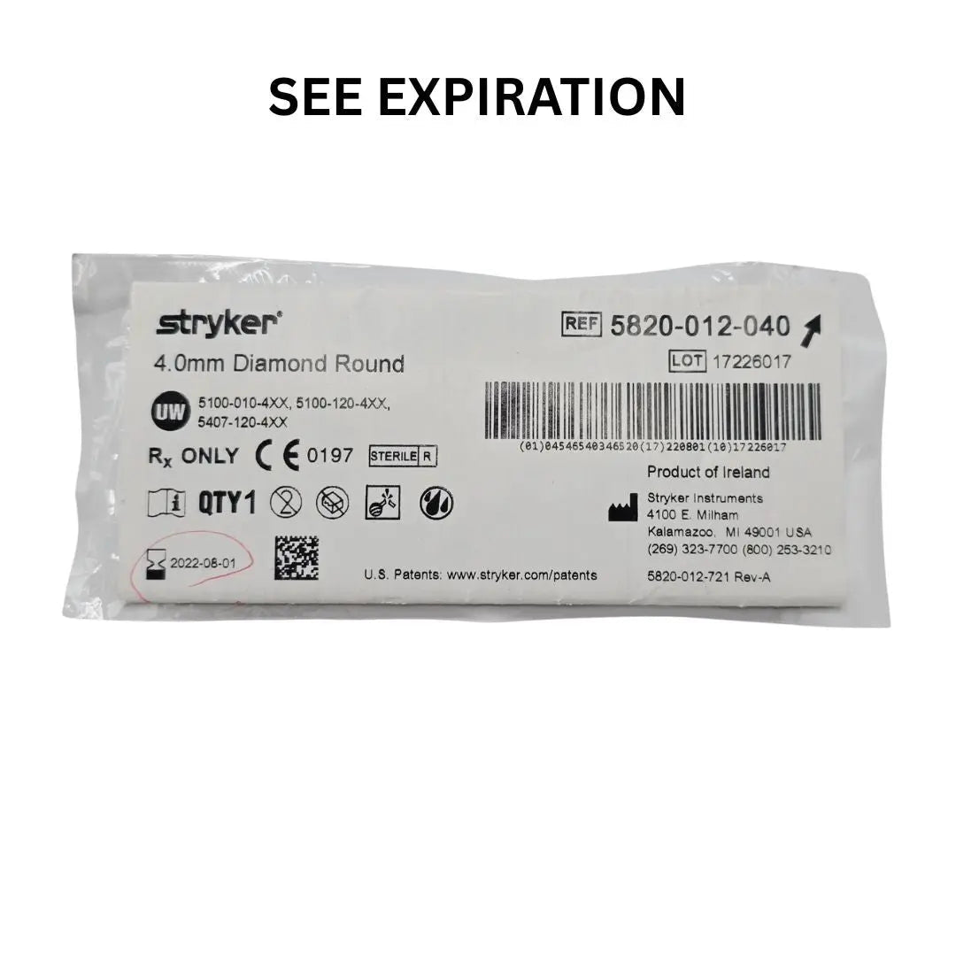 Stryker 5820-012-040 4.0mm Fine Diamond Round Bur Primis Medical