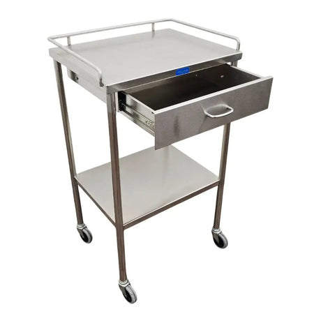 Pedigo SG-80-SS Stainless Steel Utility Cart w/ Shelf Drawer & Rail Primis Medical